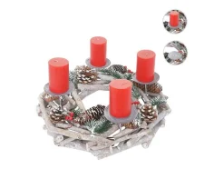 Adventskrans Rond Hout Zonder Kaarsen, Met Kaarsen, Rood