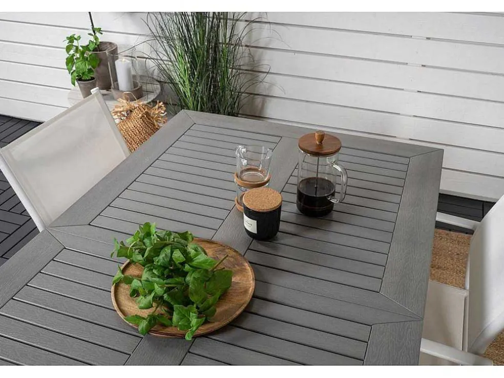 Albany Tuinmeubelset Tafel 90X152/210Cm En 4 Stoel Santorini Wit, Grijs, Cremekleur.