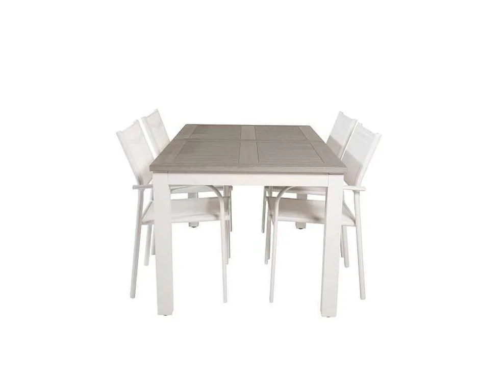 Albany Tuinmeubelset Tafel 90X152/210Cm En 4 Stoel Santorini Wit, Grijs, Cremekleur.