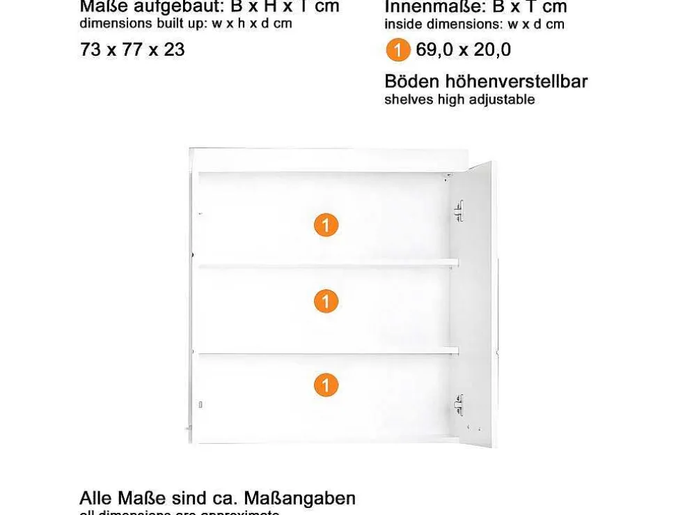 Amandamandobea Badkamerkast 2 Deuren Wit, Wit Hoogglans.