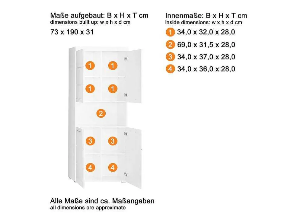 Amandamandobea Kolomkast 1 Open Vak, 4 Deuren Grijs, Agave Grijs Hoogglans.