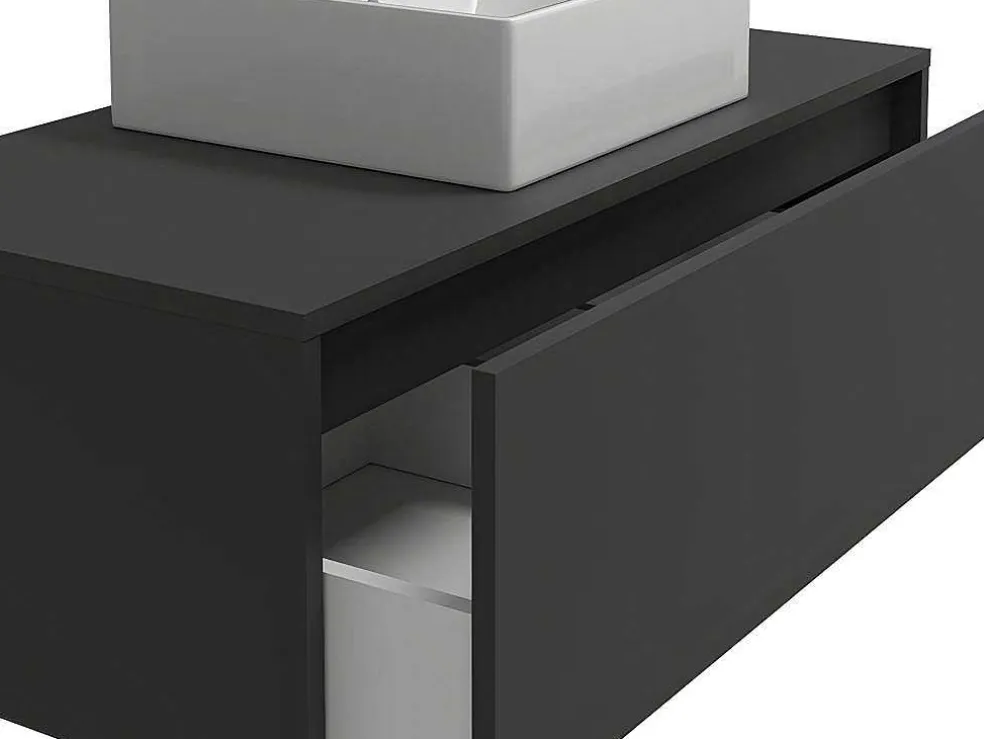 Antracietgrijs Hangend Badkamermeubel Met Enkele Wastafel - 94 Cm - Teana Ii