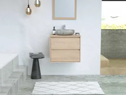 Badkamermeubel Met Opzetwastafel Van Steen - Eikenfineer - 60 Cm - Milipam
