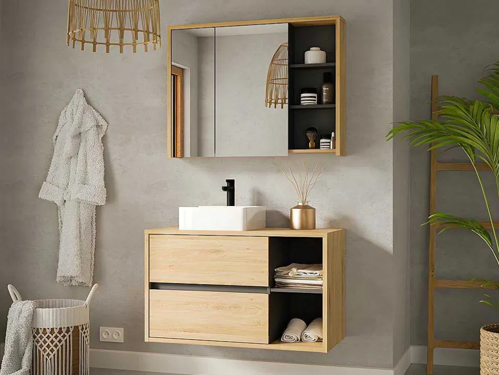 Badkamer Muurkast - Naturel Kleur - 100 Cm - Purnal