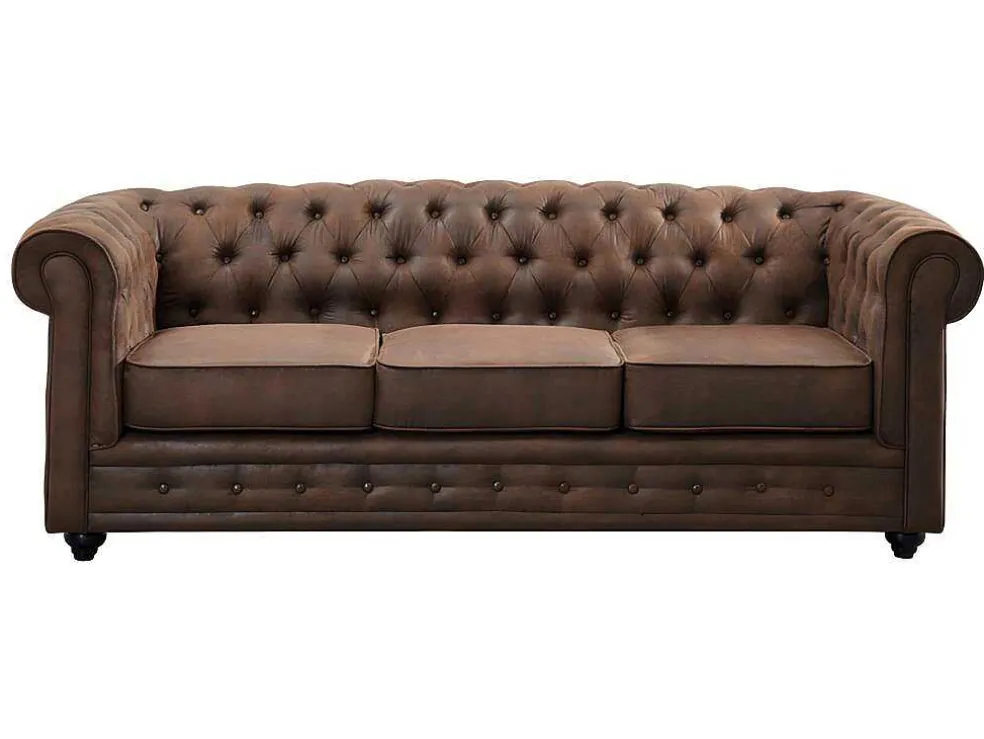 Bankstel En Fauteuil Chesterfield Van Microvezel Met Vintage Look