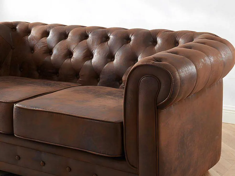 Bankstel En Fauteuil Chesterfield Van Microvezel Met Vintage Look