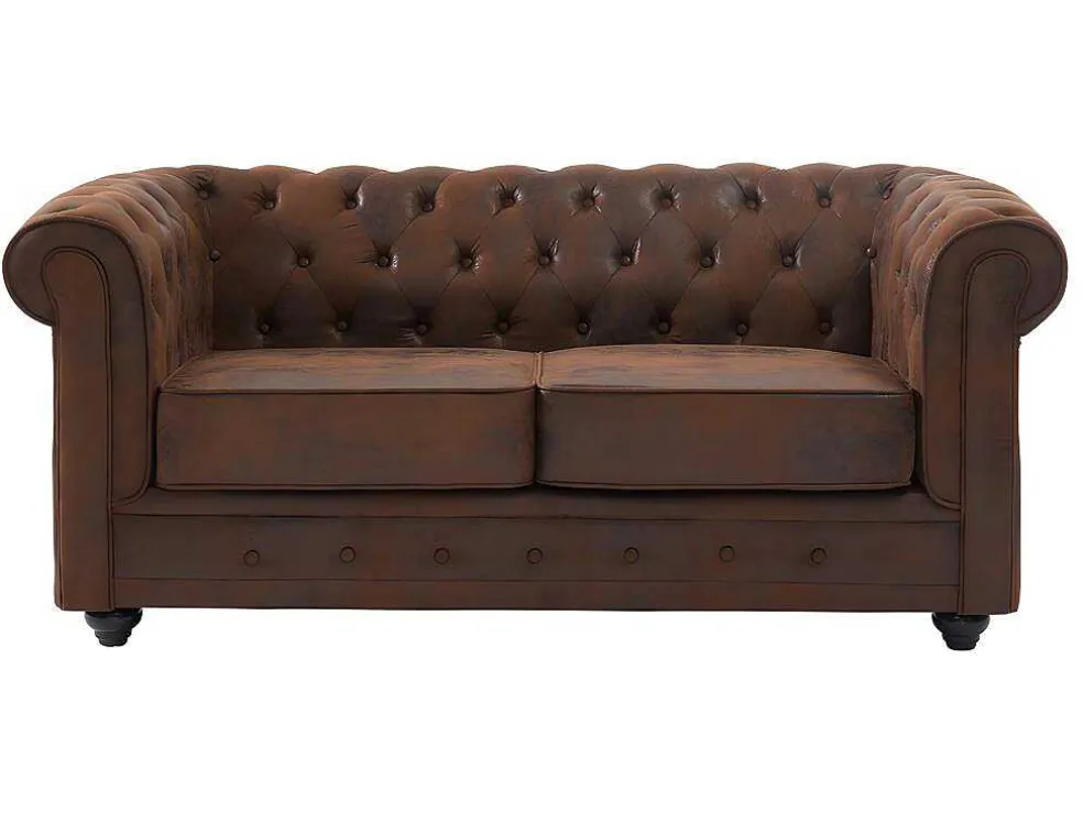 Bankstel En Fauteuil Chesterfield Van Microvezel Met Vintage Look