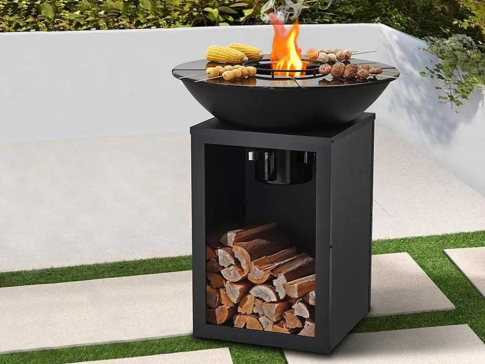 Barbecue Plancha Brasero Op Houtskool Met Opbergruimte 80 X 80 X 96 Cm, Zwart - Ignos