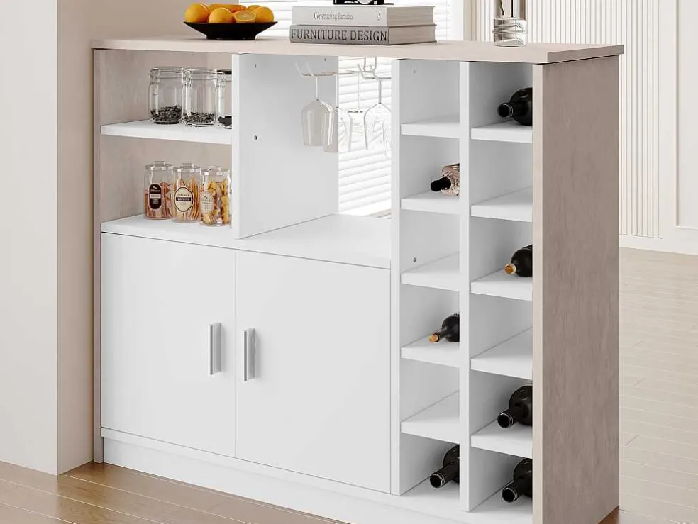 Barmeubel, Laag Dressoir Met Opbergruimte - Mdf - Eigentijdse Stijl - Kleuren: Grijs En Wit