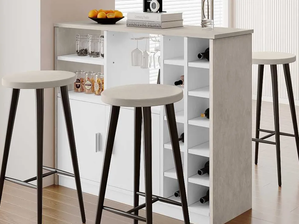 Barmeubel, Laag Dressoir Met Opbergruimte - Mdf - Eigentijdse Stijl - Kleuren: Grijs En Wit