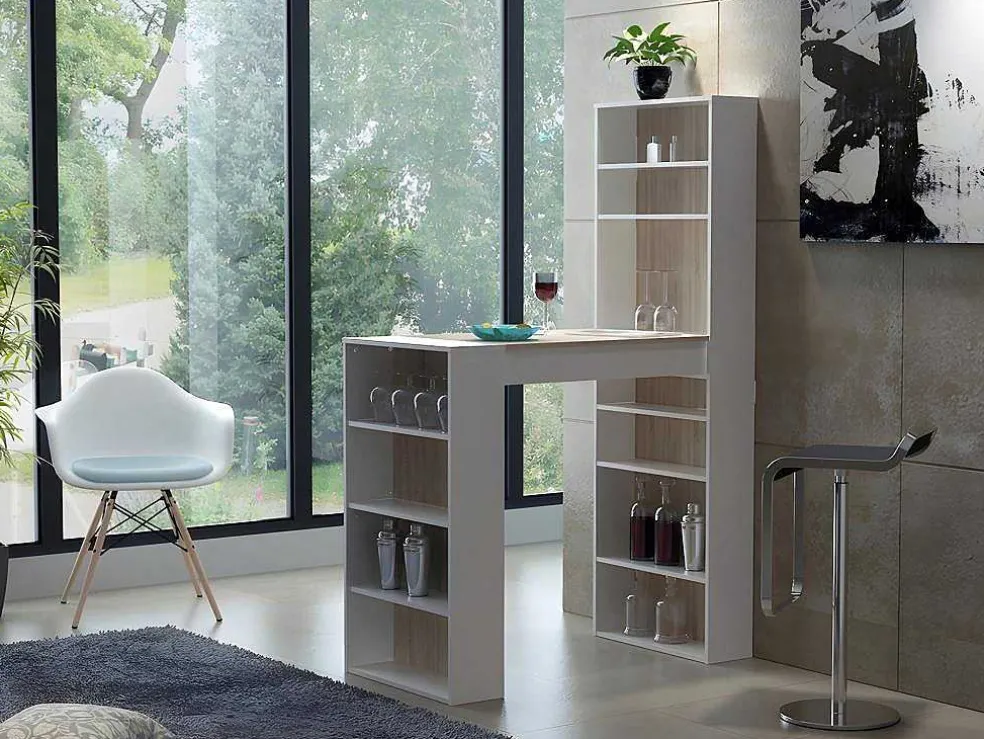 Barmeubel Met Opbergruimtes - Mdf - Naturel En Wit - Skarn
