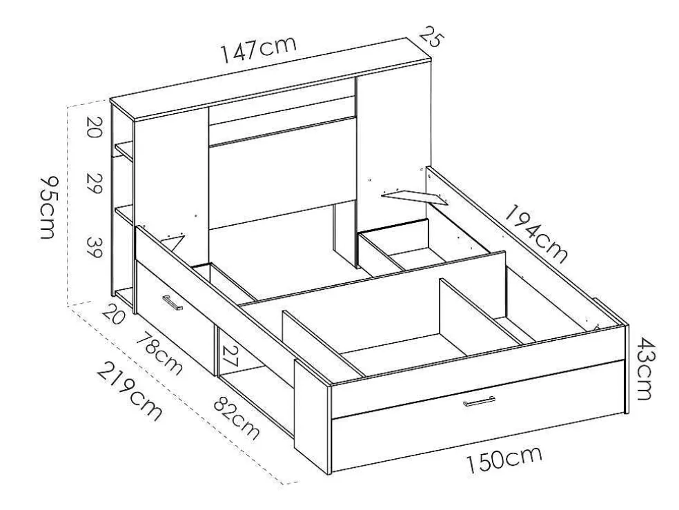 Bed Leandre Met Hoofdeinde, Opbergruimte En Lades - 140 X 190 Cm - Kleur: Wit