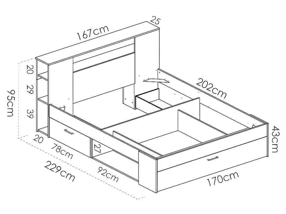 Bed Leandre Met Hoofdeinde, Opbergruimte En Lades - 160 X 200 Cm - Kleur: Wit