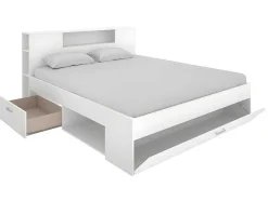 Bed Leandre Met Hoofdeinde, Opbergruimte En Lades - 160 X 200 Cm - Kleur: Wit