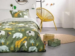 Bedlinnen Voor Kinderen Met Dieren Van De Savanne In Katoen Met 57 Draden/Cm - Dekbedovertrek 140 X 200 Cm + 1 Kussensloop - Veelkleurig - Zolika