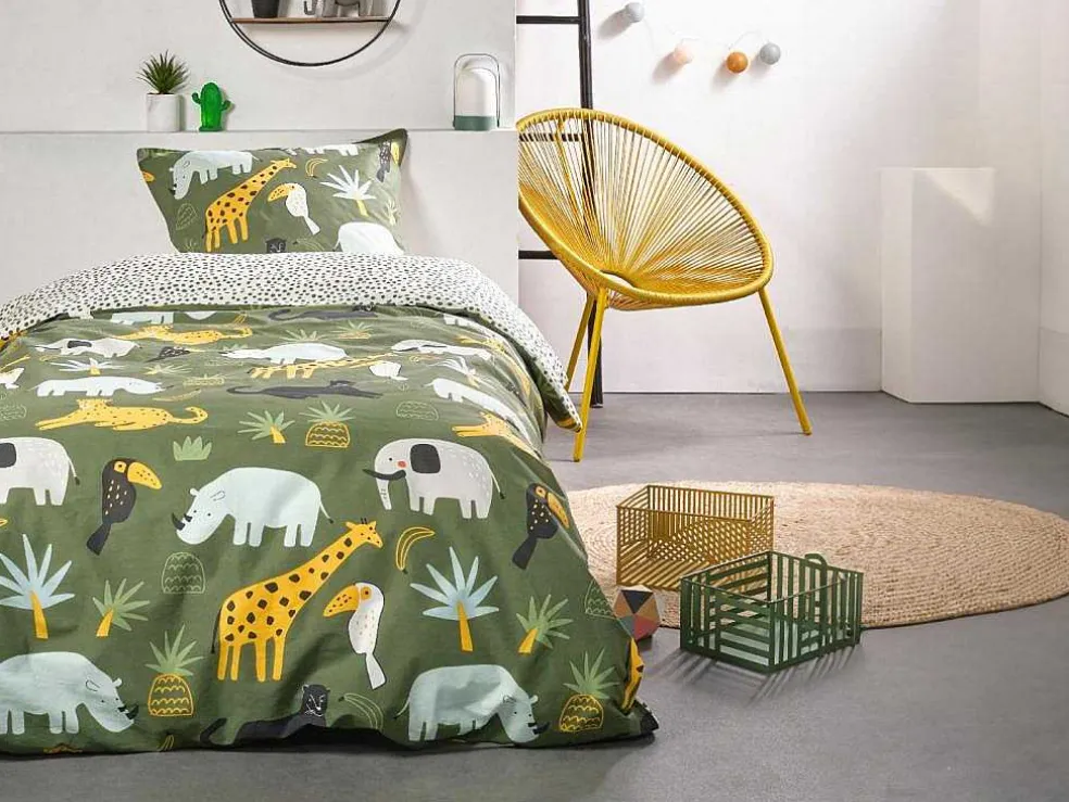 Bedlinnen Voor Kinderen Met Dieren Van De Savanne In Katoen Met 57 Draden/Cm - Dekbedovertrek 140 X 200 Cm + 1 Kussensloop - Veelkleurig - Zolika