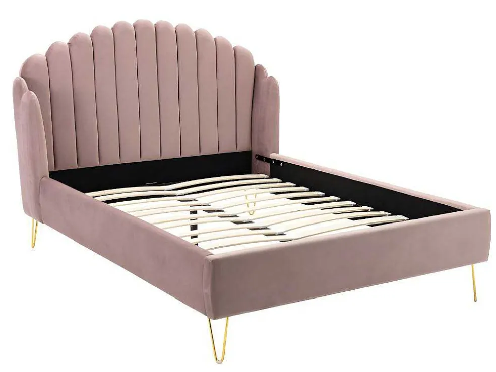 Bed Met Glooiend Hoofdeinde - 140 X 190 Cm - Fluweel - Oud Roze - Sagali