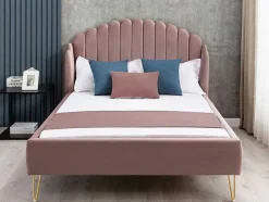 Bed Met Glooiend Hoofdeinde - 140 X 190 Cm - Fluweel - Oud Roze - Sagali