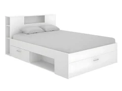 Bed Met Hoofdeinde Met Opbergruimte En Lades - 140 X 190 Cm - Kleur: Wit + Bedbodem + Matras - Leandre