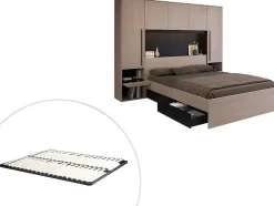 Bed Met Opbergruimte 160 X 200 Cm - Met Ledverlichting - Kleur: Naturel En Zwart + Bedbodem - Velona