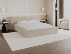 Bed Met Opbergruimte 180 X 200 Cm - Ribfluweel - Beige + Matras - Timano