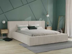 Bed Met Opbergruimte 180 X 200 Cm - Ribfluweel - Beige + Matras - Timano