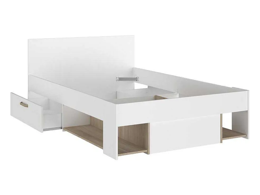 Bed Met Opbergruimte 120 X 190 Cm Wit En Houtlook Kinselia