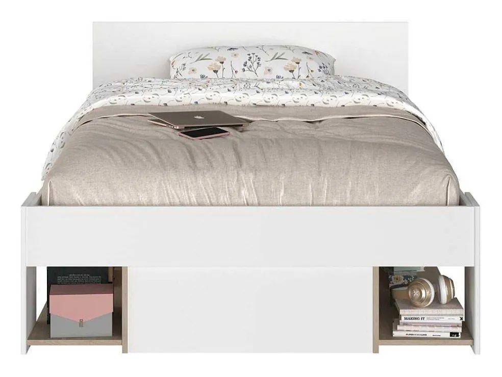 Bed Met Opbergruimte 120 X 190 Cm Wit En Houtlook Kinselia