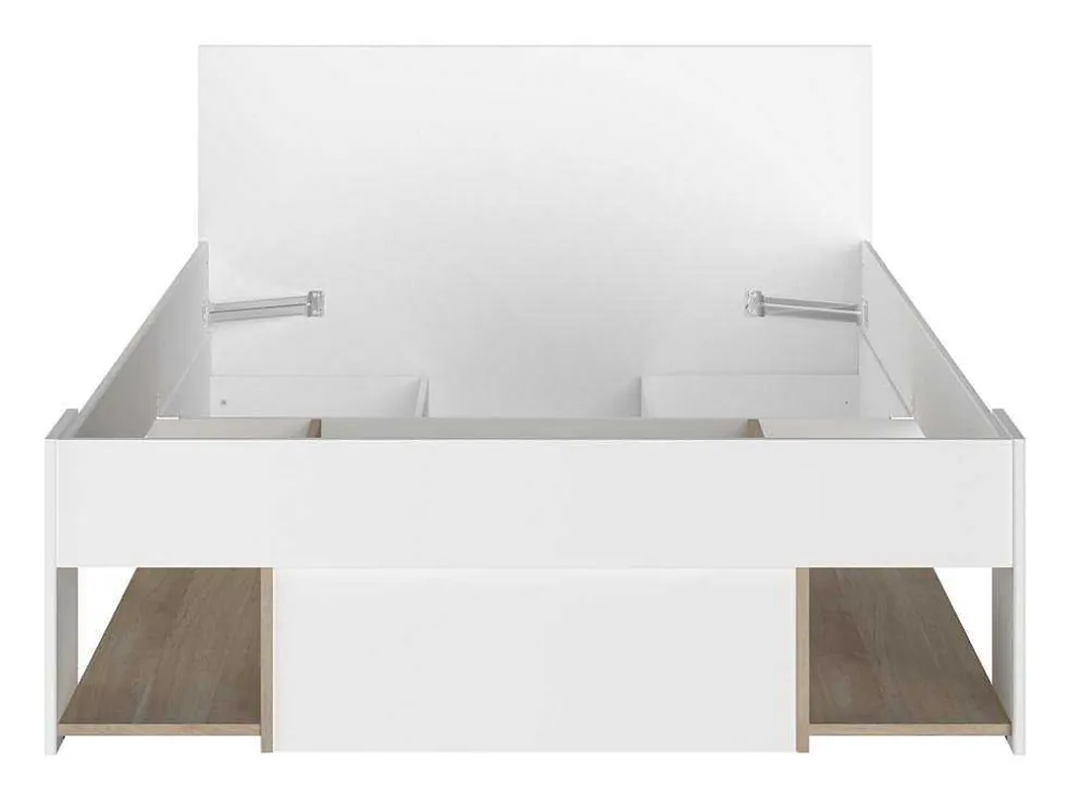 Bed Met Opbergruimte 120 X 190 Cm Wit En Houtlook Kinselia