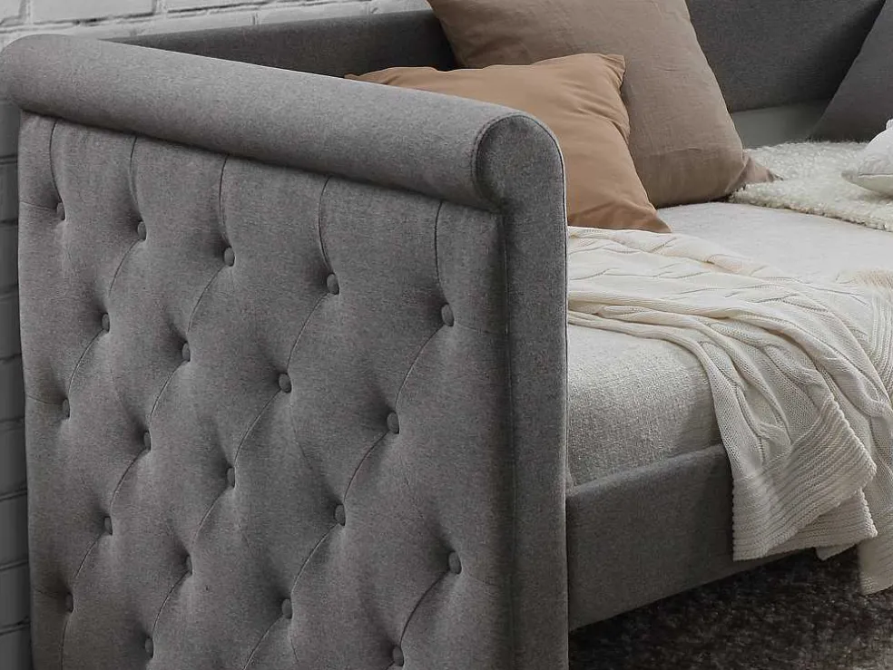 Bed Met Slaaplade Louise - 2 X 90 X 190 Cm - Grijze Stof