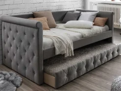 Bed Met Slaaplade Louise - 2 X 90 X 190 Cm - Grijze Stof + Matras