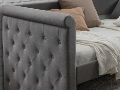 Bed Met Slaaplade Louise - 2 X 90 X 190 Cm - Grijze Stof + Matras