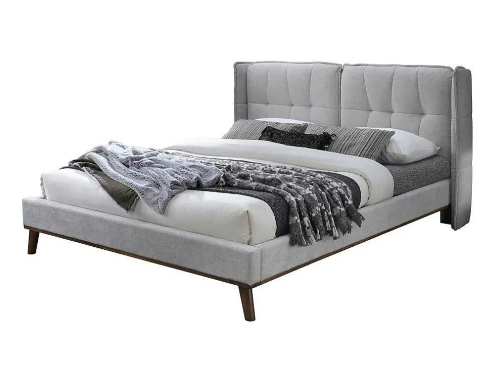 Bed 140 X 200 Cm Met Hoofdbord Met Capitons - Linnen - Lichtgrijs - Kerano