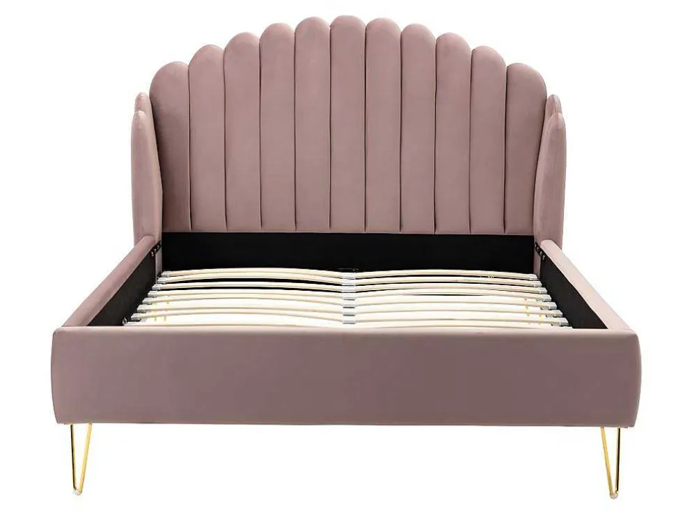 Bed 140 X 190 Cm Met Hoofdbord Met Golfpatroon - Velours - Oudroze + Matras - Sagali