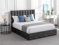 Bed 160 X 200 Cm Met Hoofdbord Met Verticale Stiksels - Velours - Antraciet - Feroya