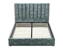 Bed 140 X 190 Cm Met Hoofdbord Met Verticale Stiksels - Velours - Groenblauw - Feroya