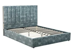 Bed 160 X 200 Cm Met Hoofdbord Met Verticale Stiksels - Velours - Groenblauw - Feroya