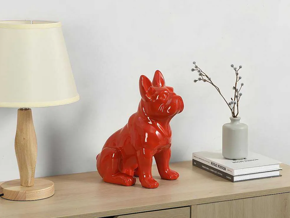 Beeld Van Franse Bulldog - Hars - L. 27 X B. 16 X H. 32 Cm - Rood - Doggo