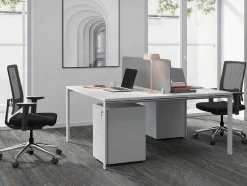 Benchbureau Voor 2 Personen - Wit - L140 Cm - Met Afscheiding - Downtown