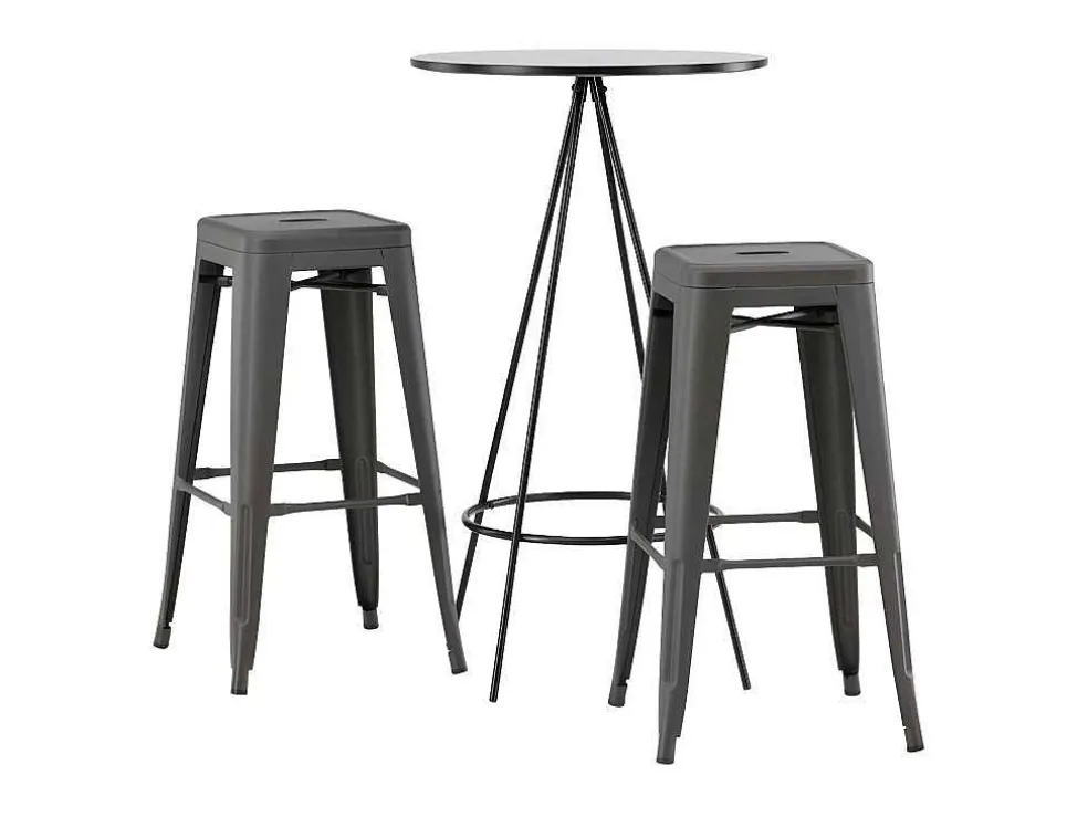 Bistro Barmeubelset Bartafel Zwart En 2 Tempe Barstoelen Dunkergrijs.