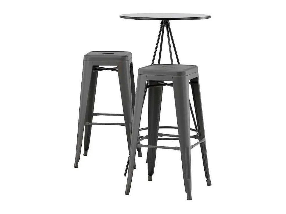 Bistro Barmeubelset Bartafel Zwart En 2 Tempe Barstoelen Dunkergrijs.