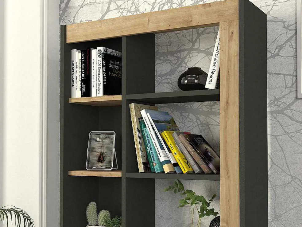Boekenkast Met 10 Nissen - Naturel En Antraciet - Silomai