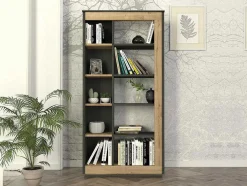 Boekenkast Met 10 Nissen - Naturel En Antraciet - Silomai