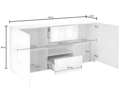 Buffetkast Calisto - Met Led-Verlichting - Twee Poorten En Twee Lades - Wit Gelakt