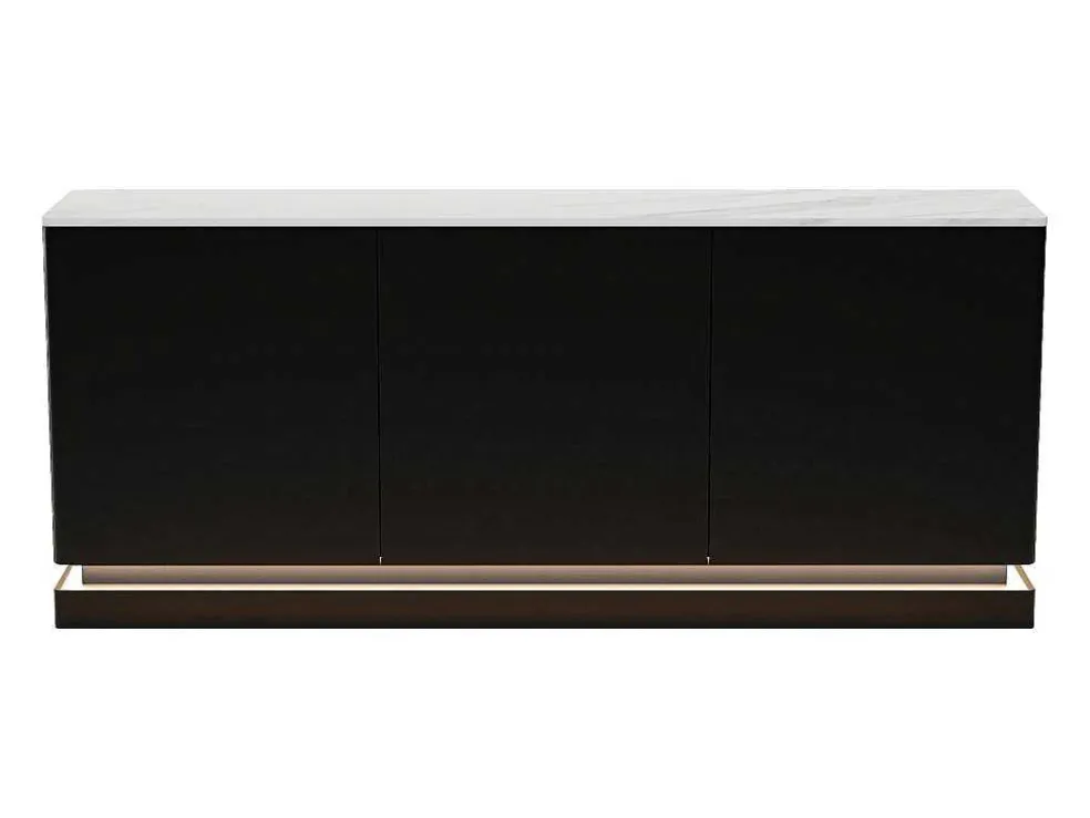 Buffetkast Met 3 Deuren En Ledverlichting Van Mdf - Zwart Met Wit Marmereffect - Devika Van Pascal Morabito