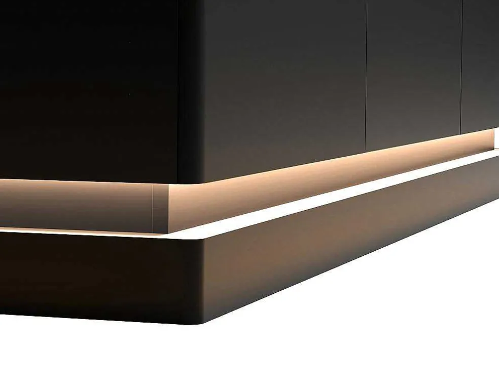 Buffetkast Met 3 Deuren En Ledverlichting Van Mdf - Zwart Met Wit Marmereffect - Devika Van Pascal Morabito