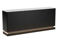 Buffetkast Met 3 Deuren En Ledverlichting Van Mdf - Zwart Met Wit Marmereffect - Devika Van Pascal Morabito