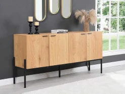 Buffetkast Met 4 Deuren - Licht Naturel En Zwart - Memphis Ii