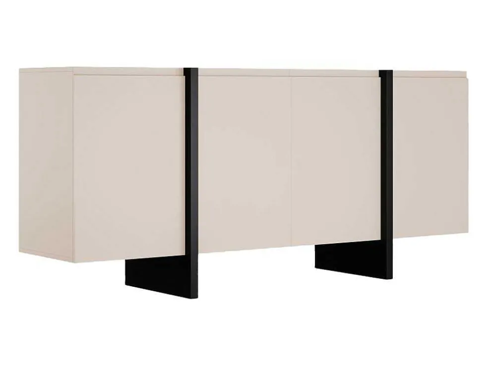 Buffetkast Met 4 Deuren Van Mdf - Beige En Zwart - Luvonia