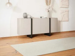 Buffetkast Met 4 Deuren Van Mdf - Beige En Zwart - Luvonia